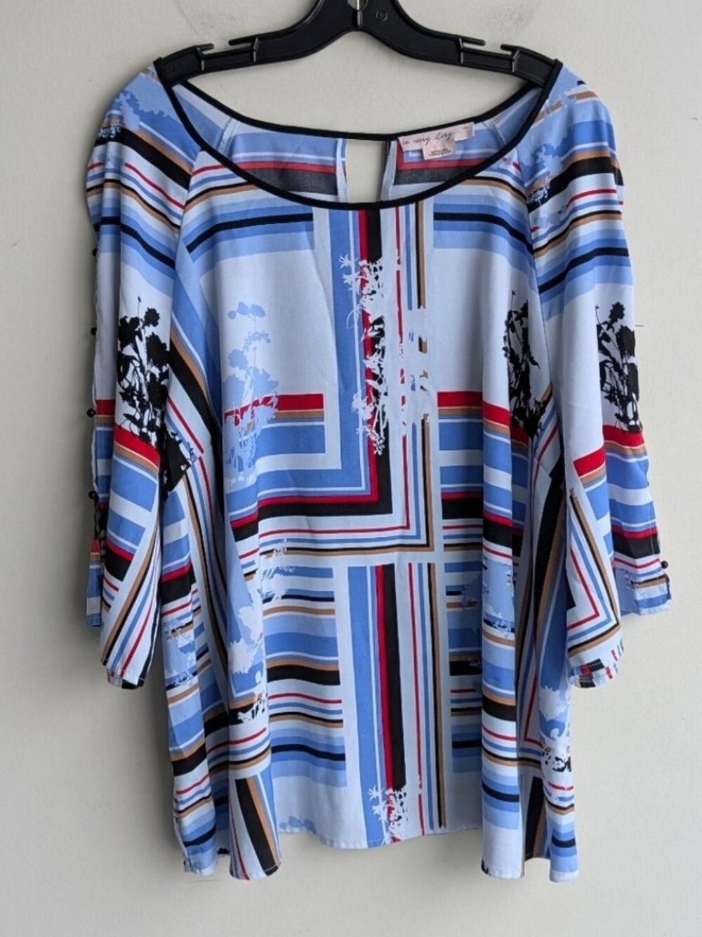 Pennington's Striped Blue Short Sleeve Blouse